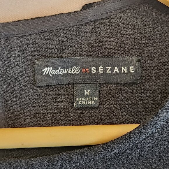 MADEWELL et SEZANE Colette Blouse Gold Buttons Black Top Shirt - Picture 9 of 11